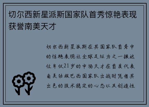 切尔西新星派斯国家队首秀惊艳表现获誉南美天才